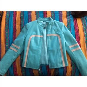 Rare teal Wilson leather maxima biker jacket